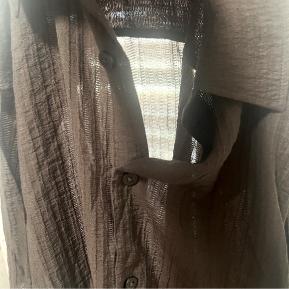 Zara Men’s XLarge Rich Brown Crinkle Effect Textured Top EUC Button Up Business - Picture 10 of 10